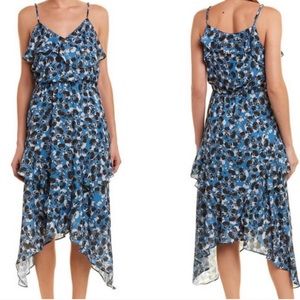 Parker Blue Phlox Printed Ruffle Midi Dress